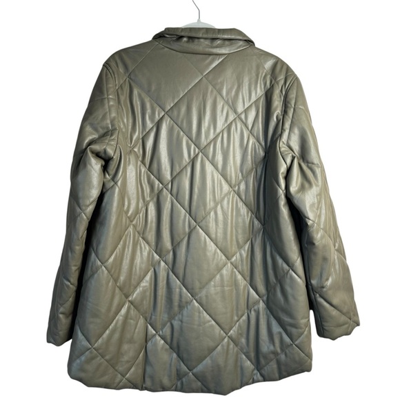Calvin Klein Women's Faux Leather Button Front Quilted Jacket Shacket Olive XL - Picture 2 of 7